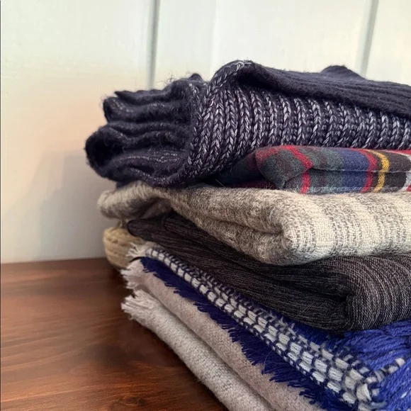 Winter Scarf Bundle Lot 6 Mixed Styles Plaid Blanket Knit Wrap - Picture 2 of 9